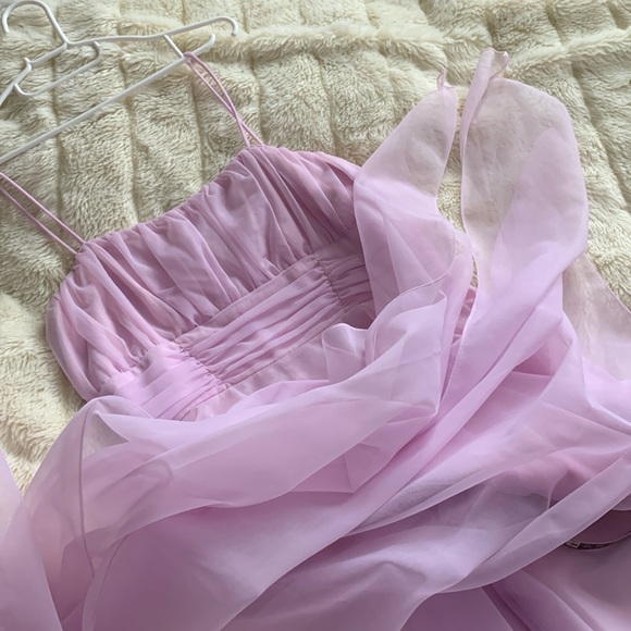 Vtg 60's 70's lilac chiffon full circle ball gown PROM maxi dress S - Picture 8 of 16